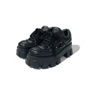 Prada Monolith Sneakers Shoes Leather Black Triangle Logo